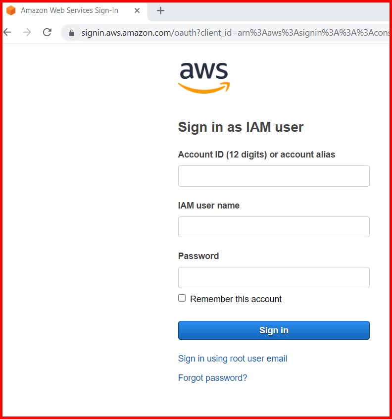 Picture showing the login screen of the IAM user